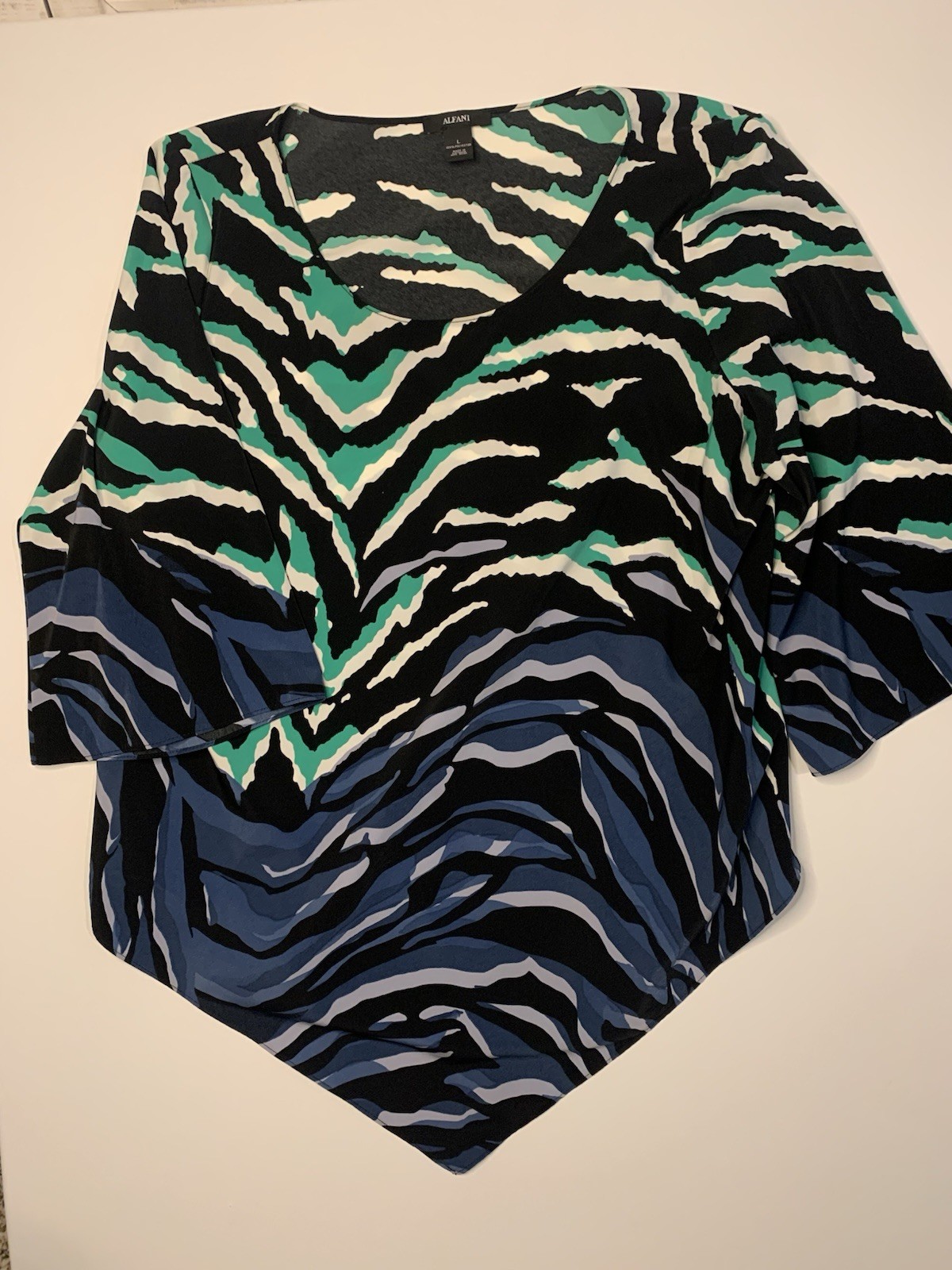Alfani Women's Animal Print Tunic Blouse Black Blue Green 3/4 Sleeve L