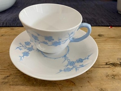 4 Copeland Spode Blanche de Chine Cups and Saucers  Blue White EUC