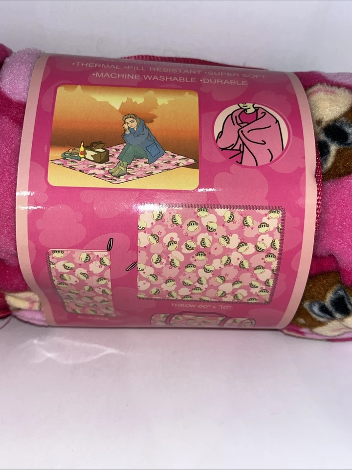 Camping Mat Throw Blanket 2 In 1 60” X 70” Pink Monkey Fleece Outdoor Indoor New - Image 4 of 4