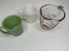 Fire King Jadeite & White "D" Handle Coffee Mug & Measuring Cup - Oven Safe