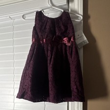 Carter's Girls 12M Purple Floral Lace Sleeveless A-Line Knee Dress Bow