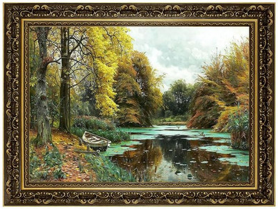 Peder Mork Monsted River Landscape 1903 Canvas Print Gold Framed Art 24x36