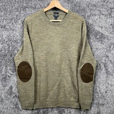 J.CREW Men's Pullover Sweater Gray Large Wool Nylon Elbow Patches Slim Preppy