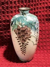 Antique 19th Century Japanese Meiji Foil Enamel Vase Grapes