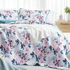 Floral Quilt Queen Size - Reversible Botanical Flower Quilt Bedding Set Lightwei
