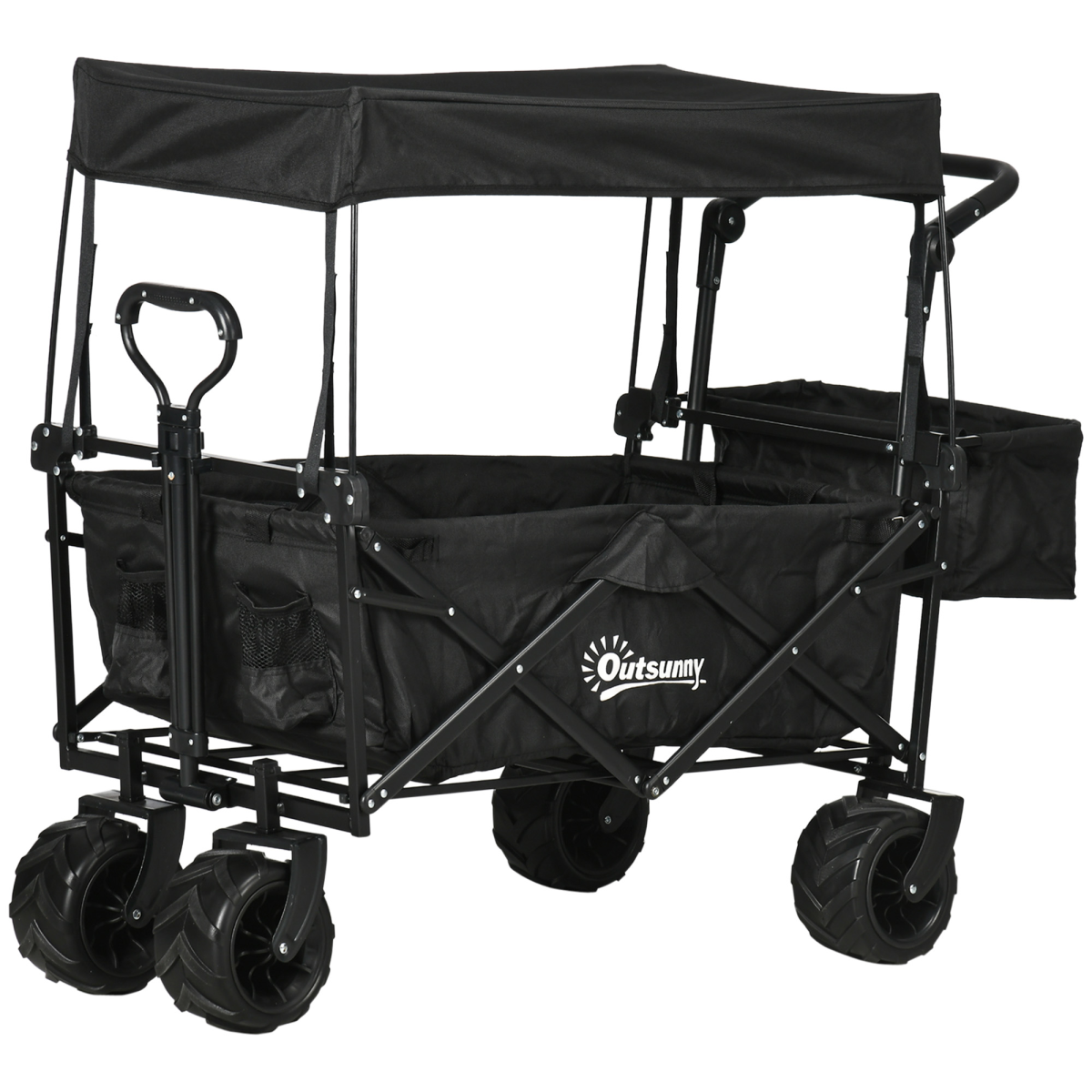 Durhand Folding Trolley Cart Storage Wagon Beach Trailer - Black - Image 2