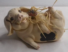 Gloucestershire Old Spots Pig Resin Figurine On its Back 5.5" L x3.5" W x2.75" H