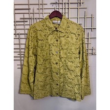 Chico  s Womens Size 1 Green Eyelet Jacket Floral Embroidered Button Front Cotton