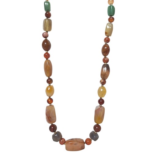 Boho Statement Necklace Long Agate Jasper Earth Tone Beads Cottagecore Hippie