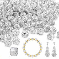 150pcs 10mm White Rhinestone Clay Beads for Jewelry Making DIY Bulk