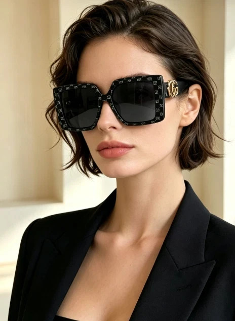 GUCCI 6804 GG Monogram Square UV Sunglasses Unisex Dark Lens 58-19-140