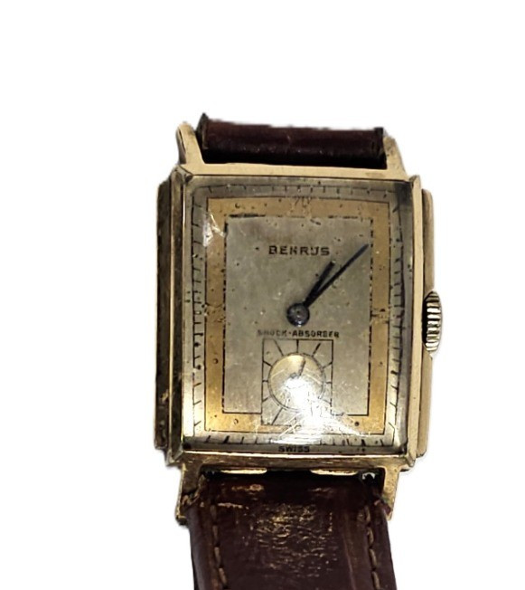 Running Art Deco Benrus Mens Vintage Wrist Watch Leather Band Swiss As Is