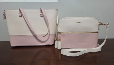 LOVEVOOK Womens Ivory Pink Designer PU Leather Shoulder Handbag With Pouch