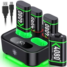 Upgraded Fast Charging Rechargeable Battery Packs with Light Control, 4x4080m...