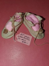 Antique 2.5" White Cloth Pompom Shoes For French German Bisque Doll