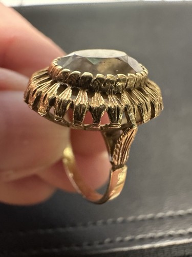 Vintage Large Natural Swiss Blue Topaz Ring 18K Yellow Gold Size 6 - Picture 7 of 10