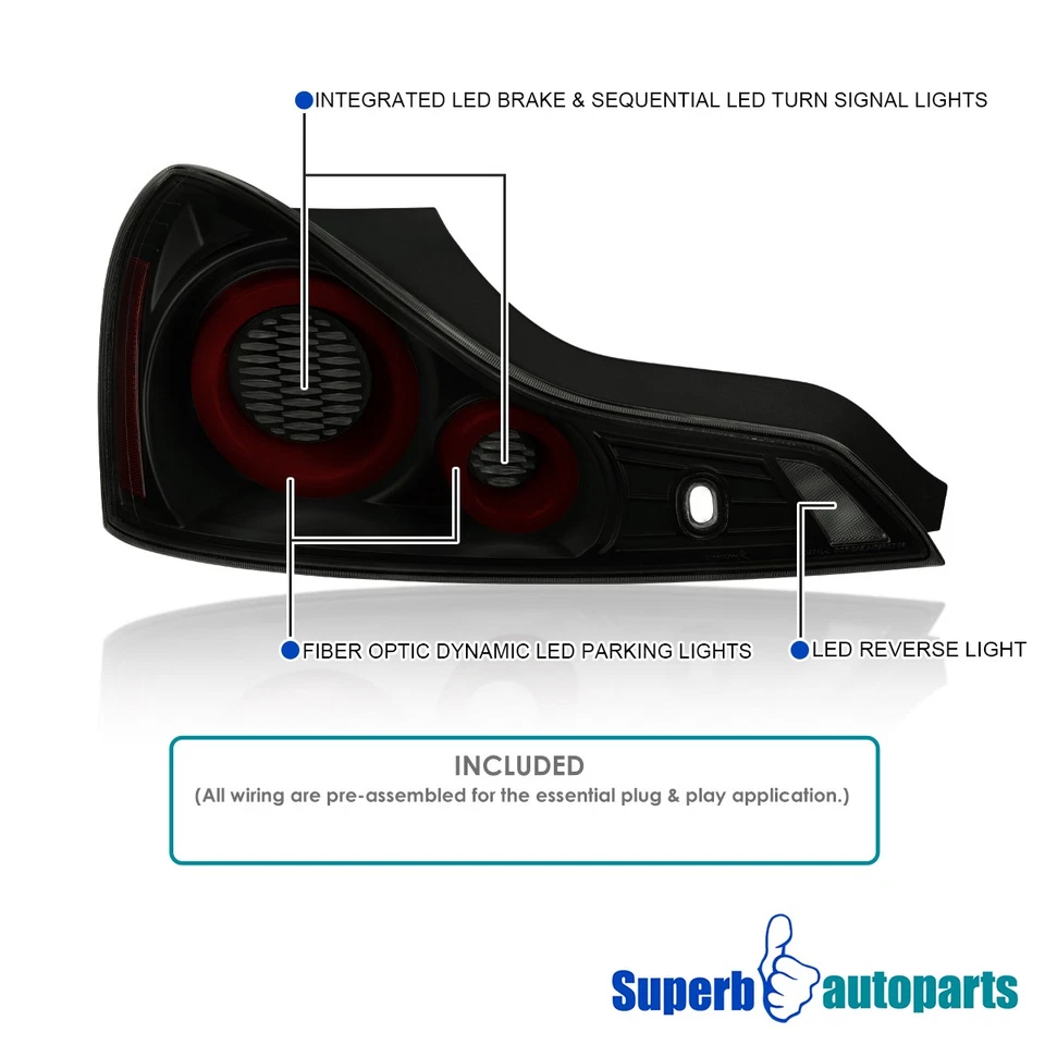 LED Black Smoke Tail Lights For 2008-2013 Infiniti G37 Coupe + Sequential Signal - Imagem 3 de 4
