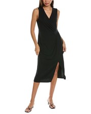 Anne Klein Women Surplice Midi V-Neck Sleeveless Dress Size M Black $119 SALE
