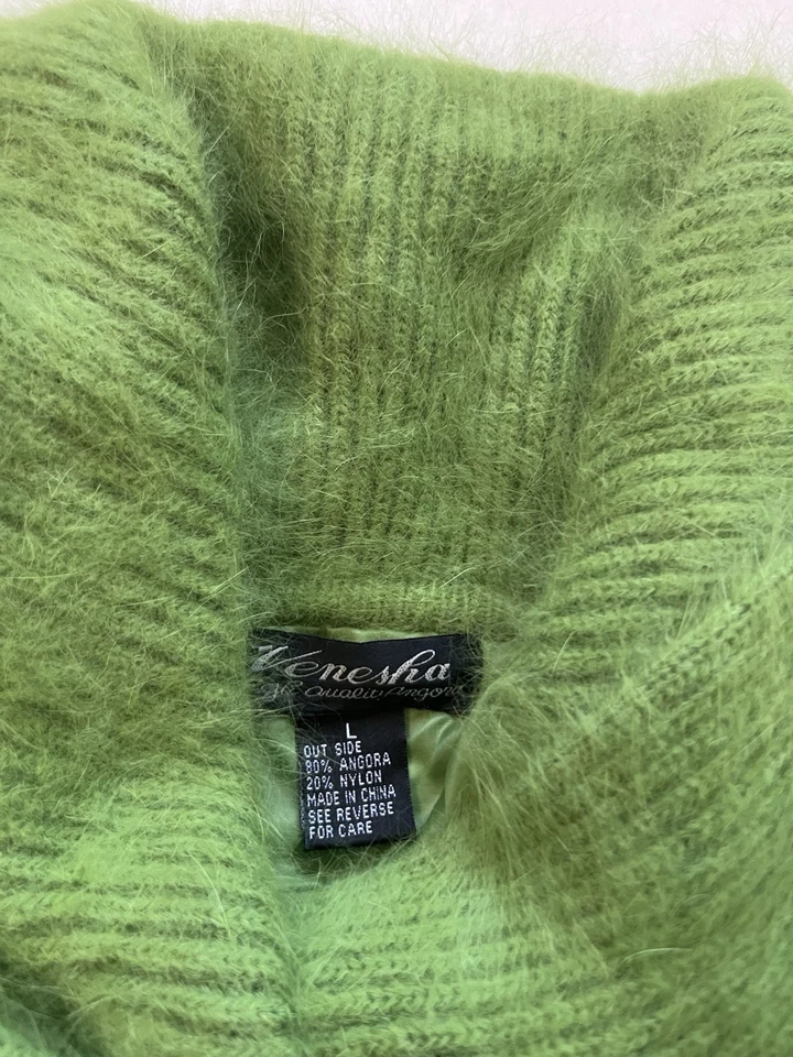 CHAQUETA SUÉTER VENESHA Verde ANGORA TALLA GRANDE L FORRADA Suave Esponjosa Diseñador Foto 4 de 4
