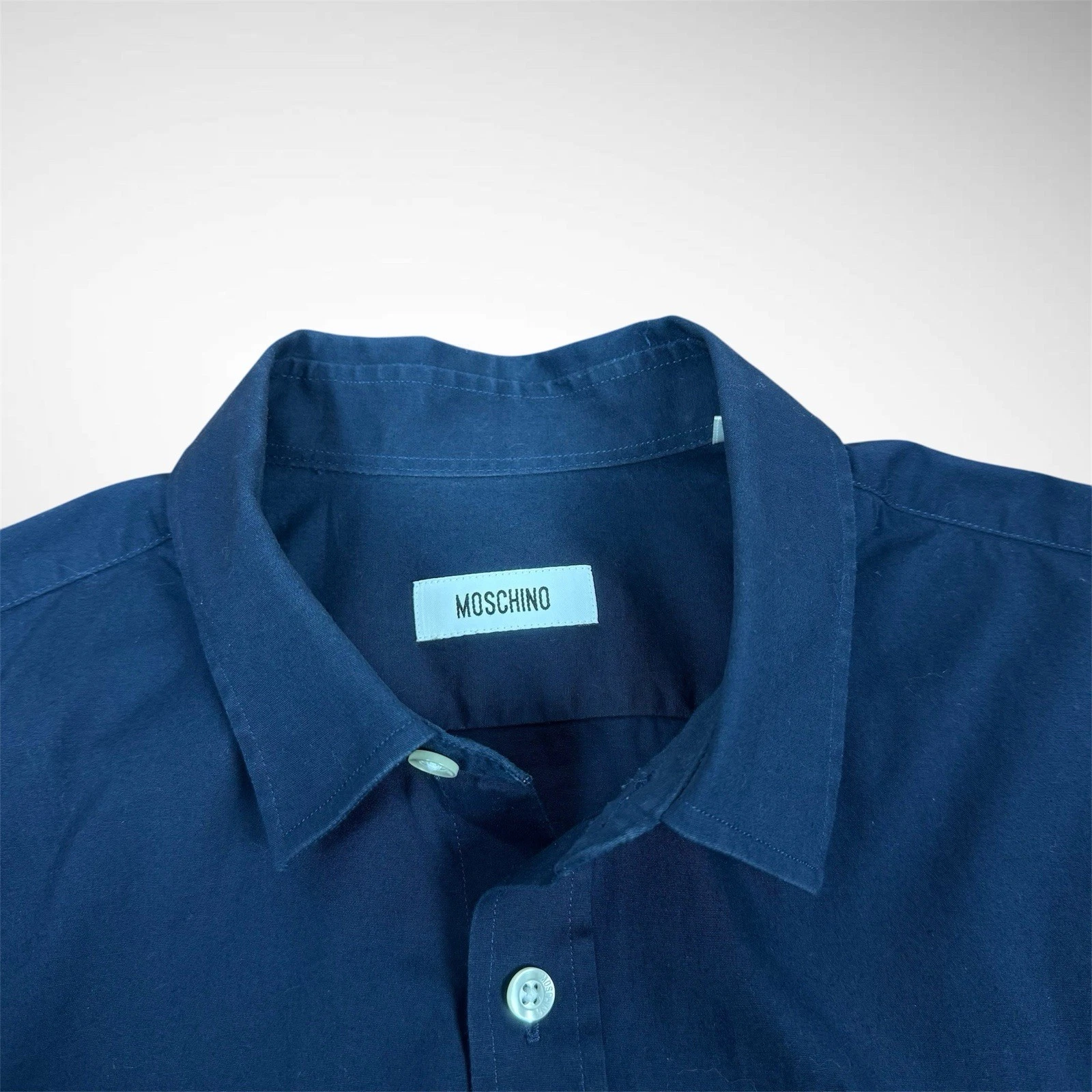 Moschino Camicia Abito Bottoni Rosso Cuore Cotone Uomo Taglia 42 Blu Navy