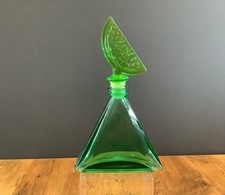 Vintage Pressed Green To Clear Glass Small Lime Cordial Decanter Lime Stopper