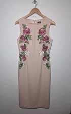 Adrianna Papell Blush Pink Floral Embroidered Midi Dress UK 12 Wedding Party