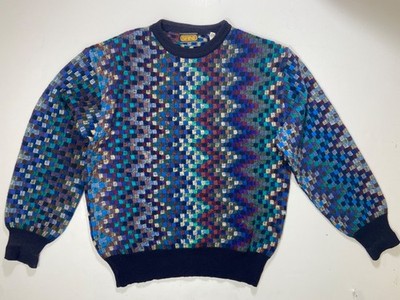 VTG Spini 90's Sweater Alpaca & Wool Multi-coIor Zig Zags 3D Knit Italy Sz L