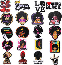 20 Pieces Black Girl Iron on Patches for Clothing Afro Girl Embroidered Patches