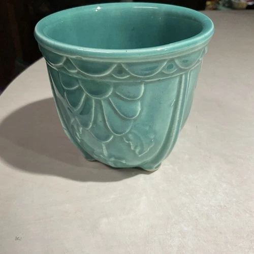 Vintage Shawnee Pottery USA Turquoise Daisy Planter 3.5” Teal Aqua
