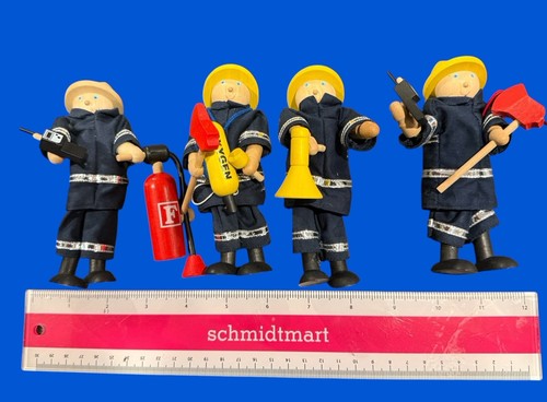 Fireman Wood Dolls Firefighter Accessories Vintage Pintoy Wooden Firemen Bendy