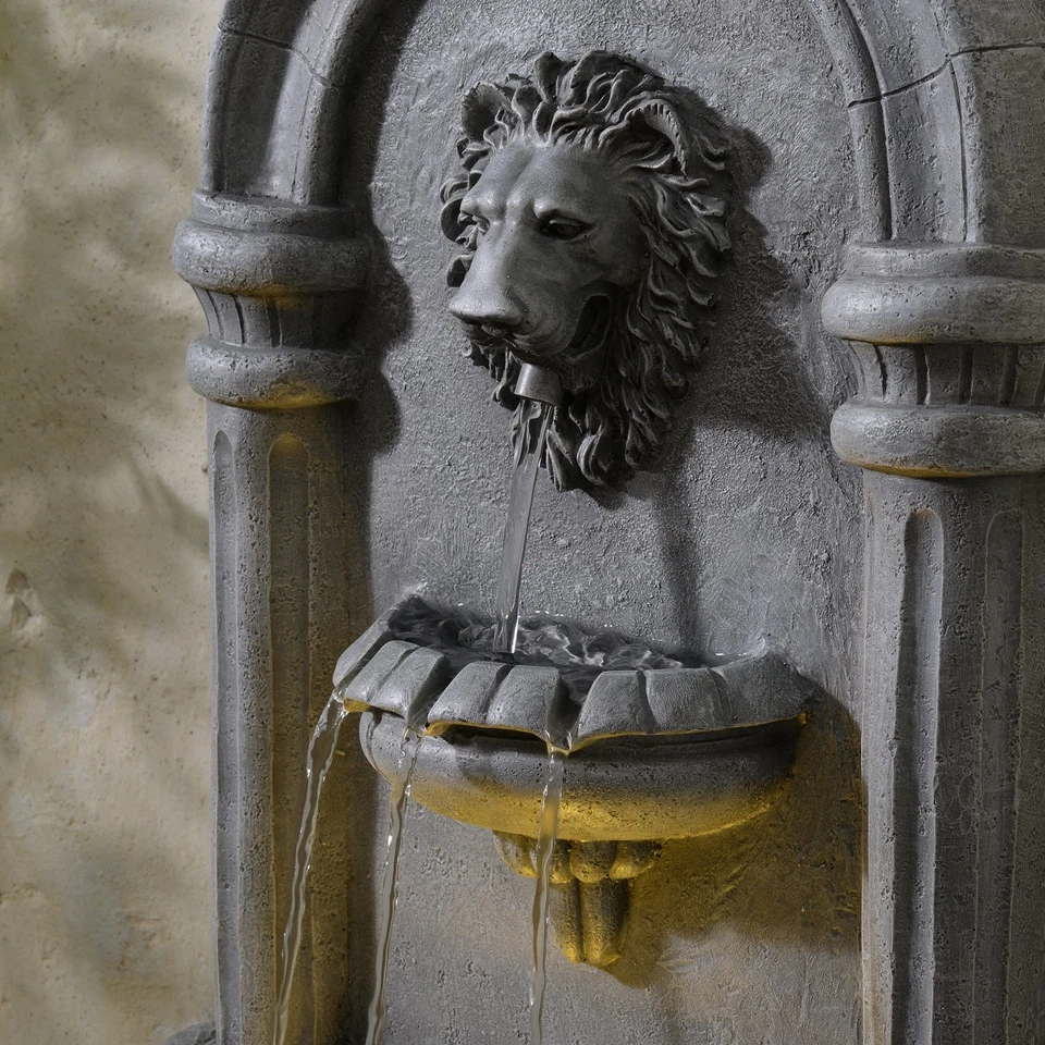 Stone Finish Lionhead Fountain Outdoor Home Decor Wall Mounted LED - Image 4 of 4