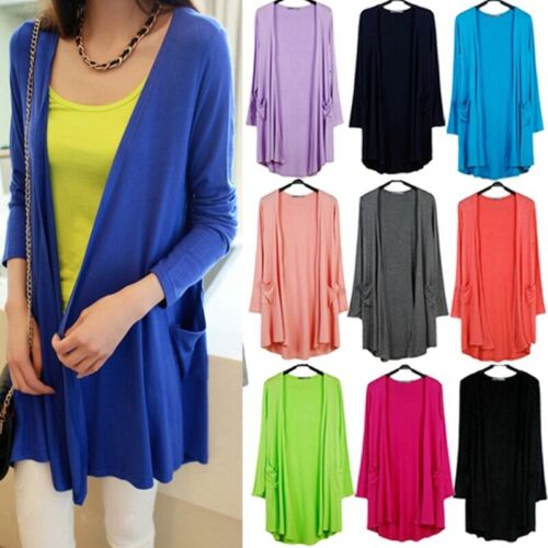 Women Mid-length Pocket Jacket Coat Cardigan Long Sleeve Modal Loose Outwear