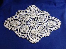Crochet Doily in Pineapple Pattern, Oval, 12" x 18", New, White