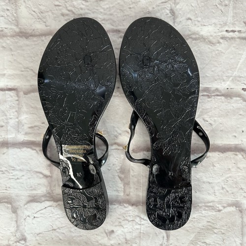 Charlotte Russe Damenschuhe 10 goldfarbene Nieten schwarze Sandale Flip-Flop - Bild 2 von 6