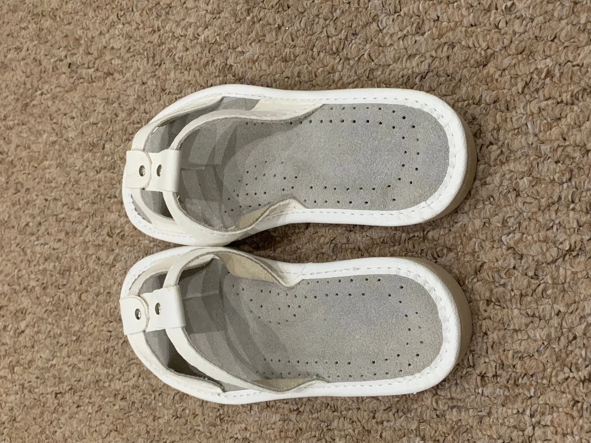 White Ladies Slippers Genuine Leather Elegant Indoor Women Shoe size 3 4 5 6 7 8