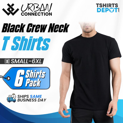 Men's Black Crew Round Neck T-Shirt | Urban Connection | Small-6XL |  6 Shirts