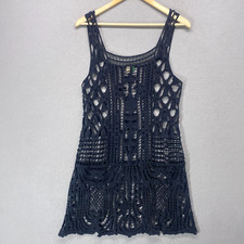 Farm Dress Womens Medium Black Sleeveless Lace Crochet Festival