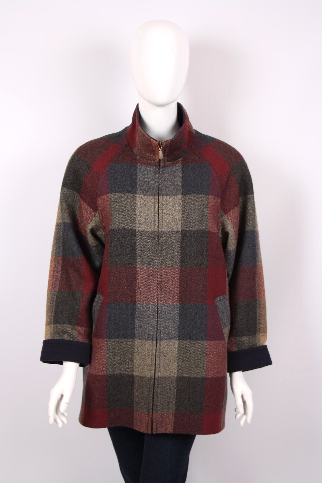 Avoca Wool Cashmere Zip Coat Check made in Ireland Womens size EUR40 UK