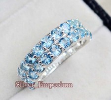 Solid 925 Sterling Silver Natural Swiss Blue Topaz Gemstone Wedding Ring For Her