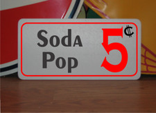 Soda Pop 5 cents Sign Metal vintage Fountain Drive In Sandwich Counter