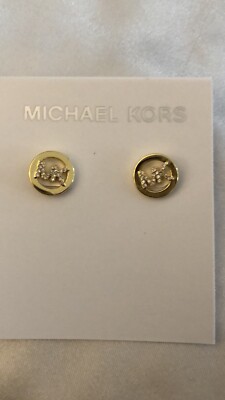 Michael Kors Gold Plated Over Brass Round MK Logo Crystal