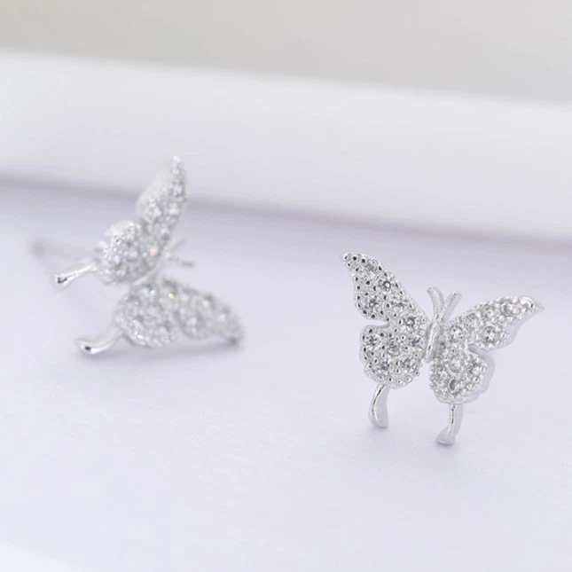 Argento Sterling Farfalla Pavé Zircone Cubico Orecchini Gioielli Donna Scatola - Immagine 4 di 4