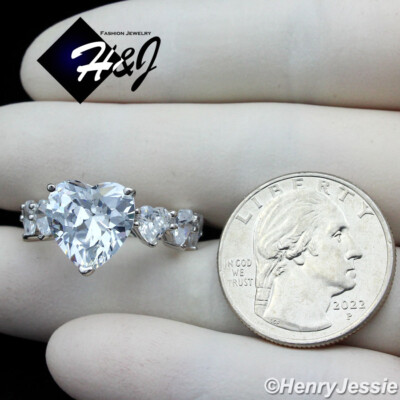 WOMEN SOLID 925 STERLING SILVER ICY HEART SHAPED CZ SILVER