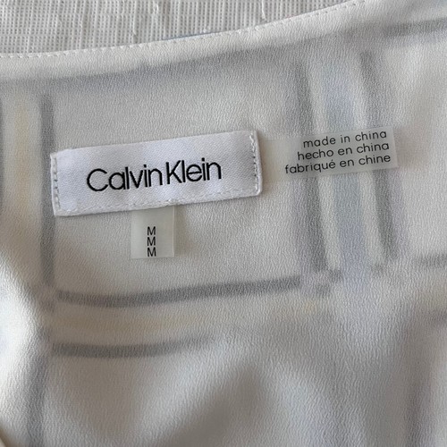 Womens Calvin Klein Medium Pastel Geometric Print Blouse Bell Sleeve - Picture 2 of 5