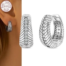 KUNSIR 925 Sterling Silver Vintage Braided Circle Earrings Small Hoop Earrings