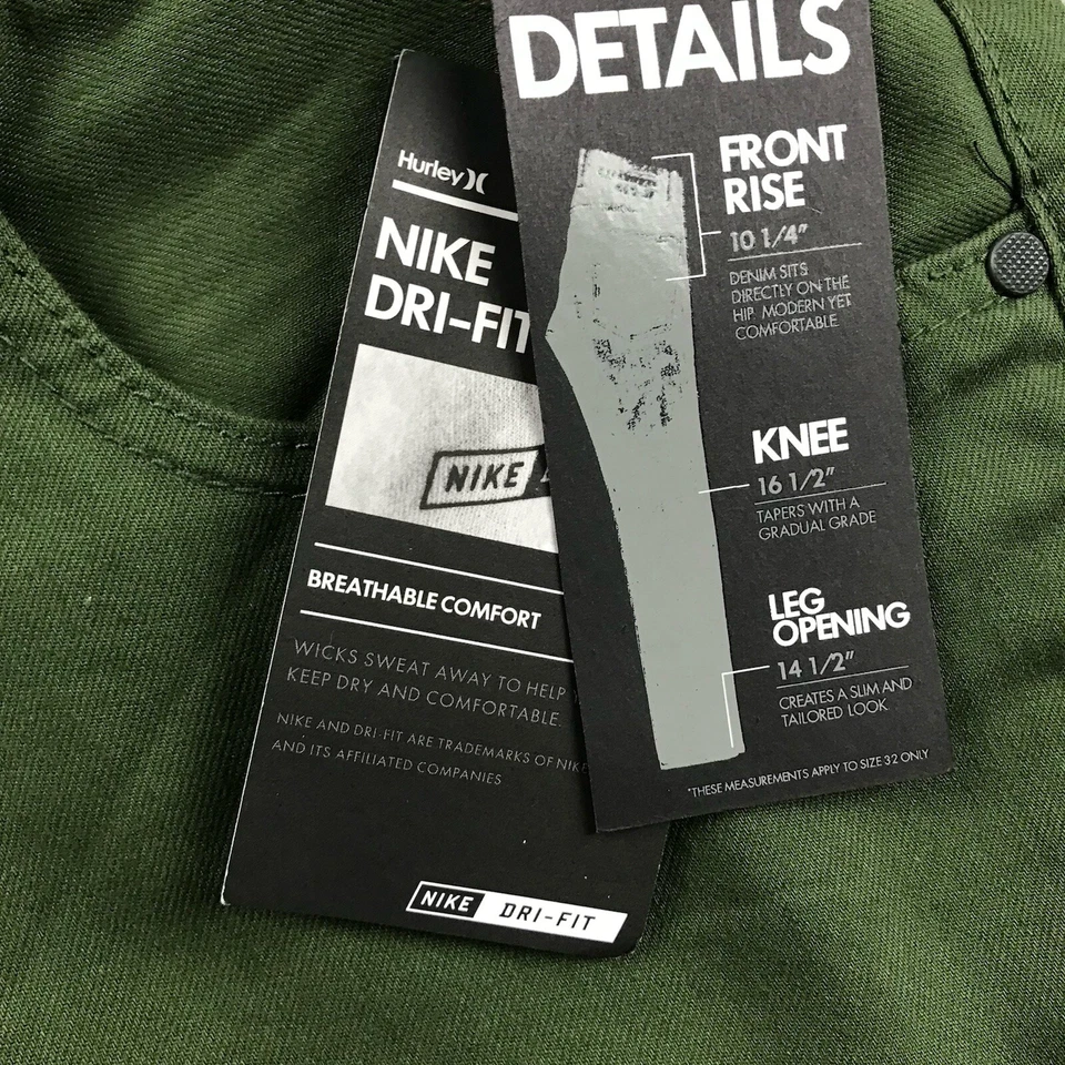 Pantalones Hurley X Nike Para Hombre 36X32 Verde DriFit Delgados Frente Plano Pierna Recta Nuevos con Etiquetas Foto 2 de 4
