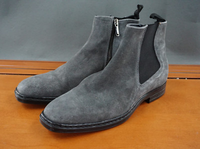Karl Lagerfeld Paris Men's 8 Gray Leather Pull On Zip Casual Chelsea Boots Shoe