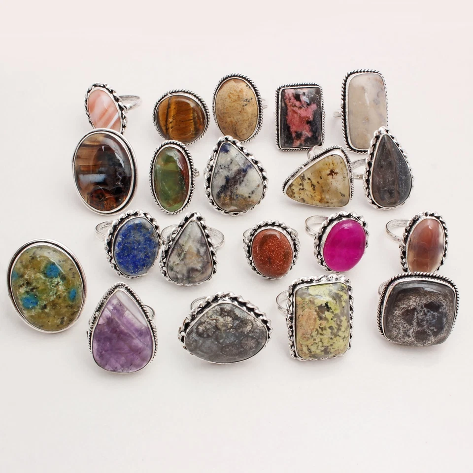 Achat, Und Mix Edelstein Schmuck Handmade 20 Stück Ring Großhandel Lot Ringgröße - Bild 2 von 4