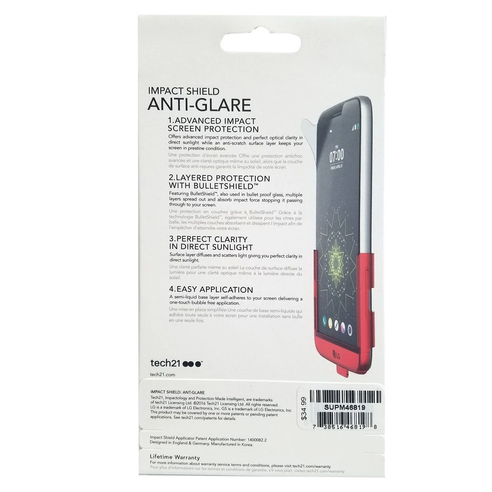 2 x Tech21 LG G5 Impact Shield Anti Glare/Scratch Screen Protector Guard Overlay - Image 3 of 3