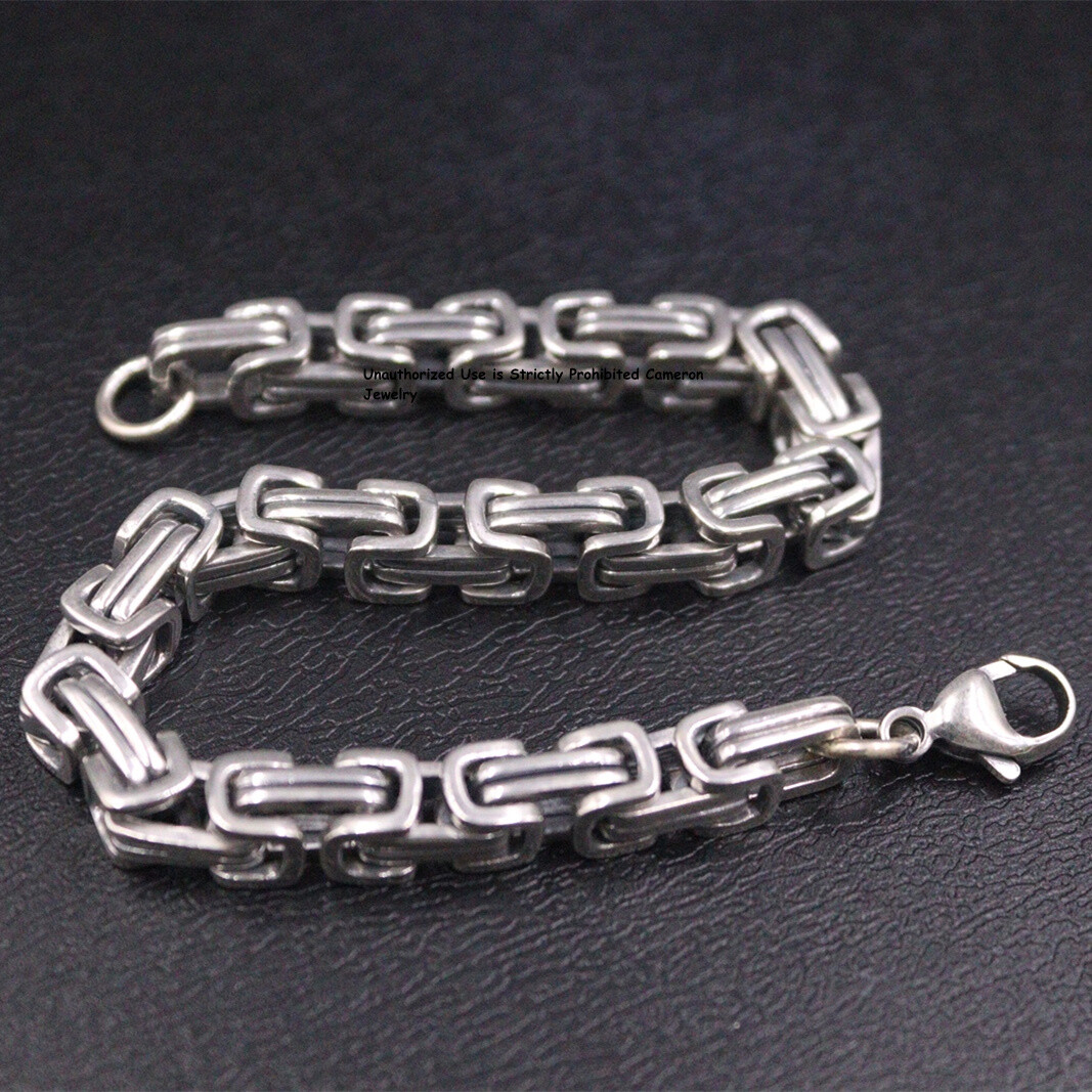 Pure S925 Sterling Silver Chain 6mm Byzantine Link Bracelet 30-31g